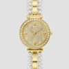 Gold-Tone Diamond and Pearl Analog Watch