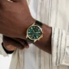 Gold-Tone Leather Multifunction Watch