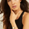 Gold-Tone Rhinestone Analog Watch