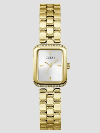 Gold-Tone Textured Square Analog Watch