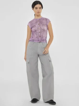 Guess Originals Printed Stud and Denim Mesh Top