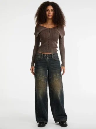 Guess Originals Ribbed Foldover Cardigan