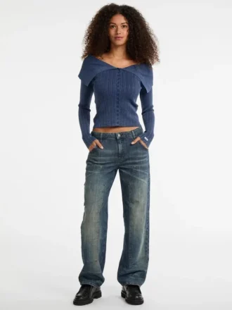 Guess Originals Ribbed Foldover Cardigan