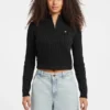 Half-Zip Cable-Knit Crop Sweater