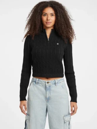 Half-Zip Cable-Knit Crop Sweater