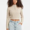 Half-Zip Cable-Knit Crop Sweater