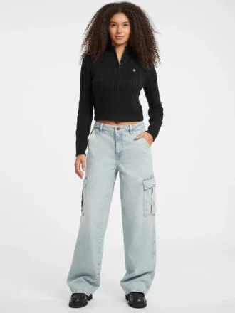 Half-Zip Cable-Knit Crop Sweater