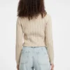 Half-Zip Cable-Knit Crop Sweater