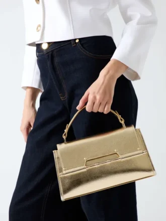 Iris Metallic Leather Top Handle Bag