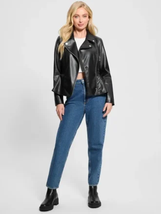 Ivy Faux-Leather Peplum Moto Jacket