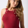 Janet Button Ribbed Sweater Dress