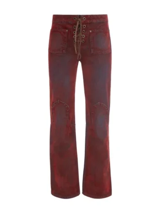 Lace-Up Straight Denim Pants