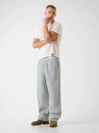 Linen-Blend Striped Pants