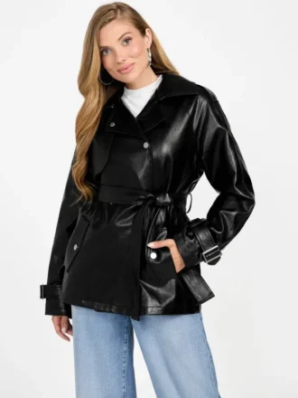 Marika Faux-Leather Short Trench Coat