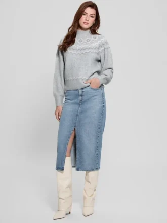 Mock-Neck Wool-Blend Pullover Sweater
