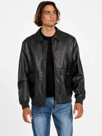 Monogram Faux-Leather Aviator Jacket