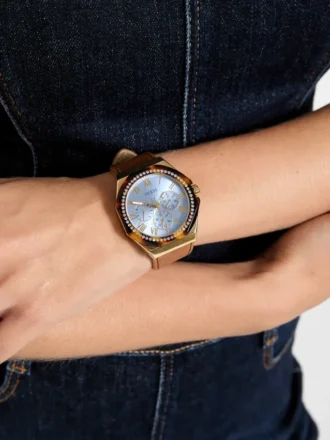 Multi-Tone and Brown Leather Multifunctional Watch