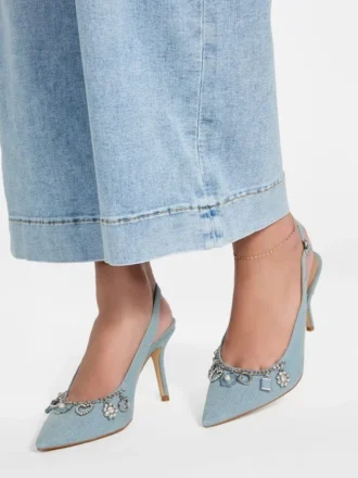Naska Charm Denim Sling-Back Heels