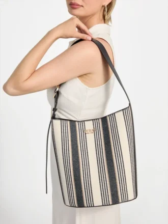 Nicolette Striped Canvas Large Bucket Bag