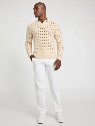 Open-Knit Polo Sweater