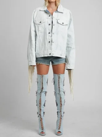 Painted Denim Fringe Jacket