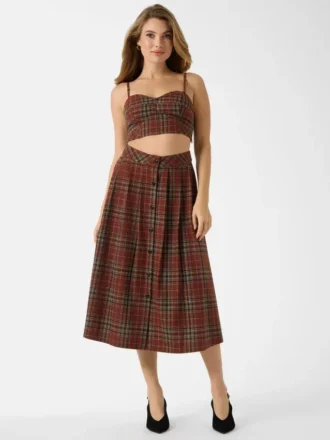 Pia Plaid Midi Skirt