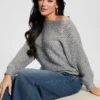 Poa Metallic Off-Shoulder Sweater