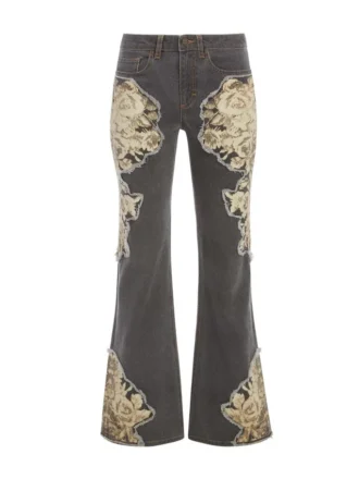 Printed Denim Flared Jeans