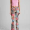 Printed Denim Flared Jeans