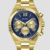 Ridged Gold-Tone and Blue Multifunction Watch