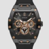 Rose Gold-Tone and Black Silicone Multifunction Watch
