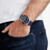 Rose Gold-Tone and Blue Silicone Analog Watch