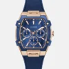 Rose Gold-Tone and Blue Silicone Multifunction Watch