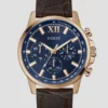 Rose Gold-Tone and Brown Leather Multifunction Watch