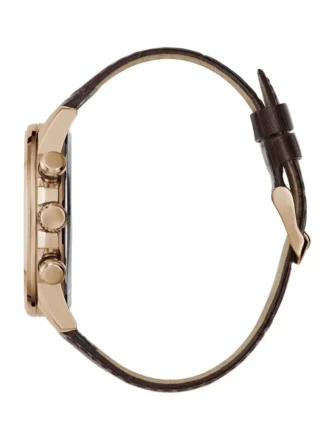 Rose Gold-Tone and Brown Leather Multifunction Watch