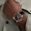 Rose Gold-Tone Leather Multifunction Watch