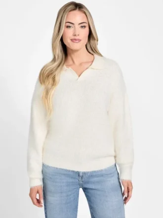 Seema Fuzzy-Knit Polo Sweater
