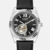 Silver-Tone Analog Leather Watch