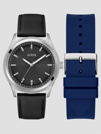 Silver-Tone Analog Leather Watch