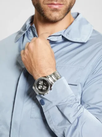 Silver-Tone and Black Multifunction Watch