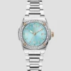 Silver-Tone and Blue Analog Watch