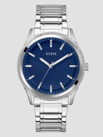 Silver-Tone and Blue Analog Watch