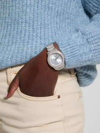 Silver-Tone and Blue Analog Watch