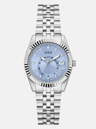 Silver-Tone and Blue Multifunction Watch