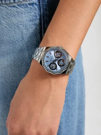 Silver-Tone and Blue Multifunction Watch