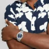 Silver-Tone and Blue Octagonal Analog Watch