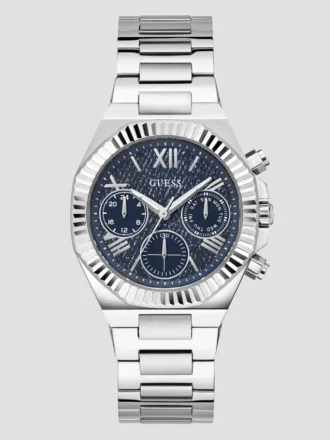 Silver-Tone and Denim Multifunction Watch