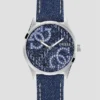 Silver-Tone and Denim Quattro G Analog Watch