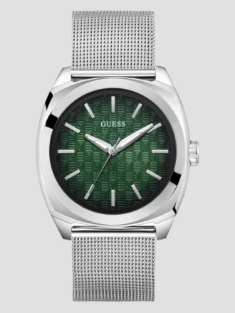 Silver-Tone and Green Analog Watch