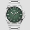 Silver-Tone and Green Analog Watch